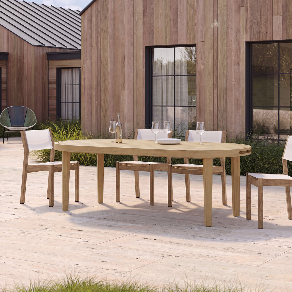 70" Oval Acacia Wood Outdoor Dining Table with Slatted Top