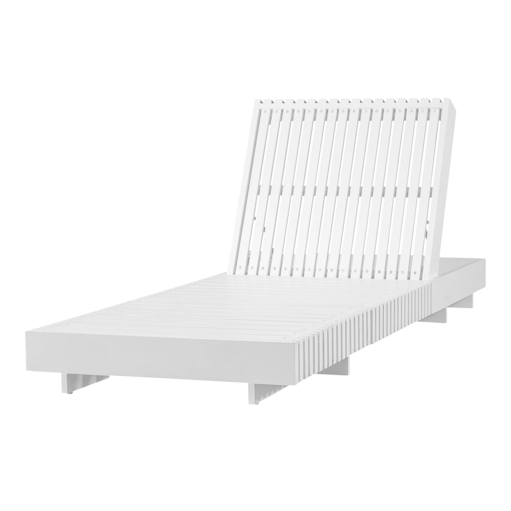 White Acacia Solid Wood Outdoor Chaise Lounge with Dark Cushions