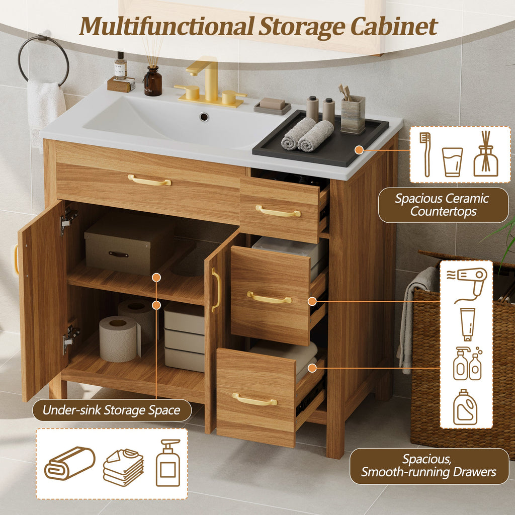 36" Wood Bathroom Vanity with Solid Wood Frame