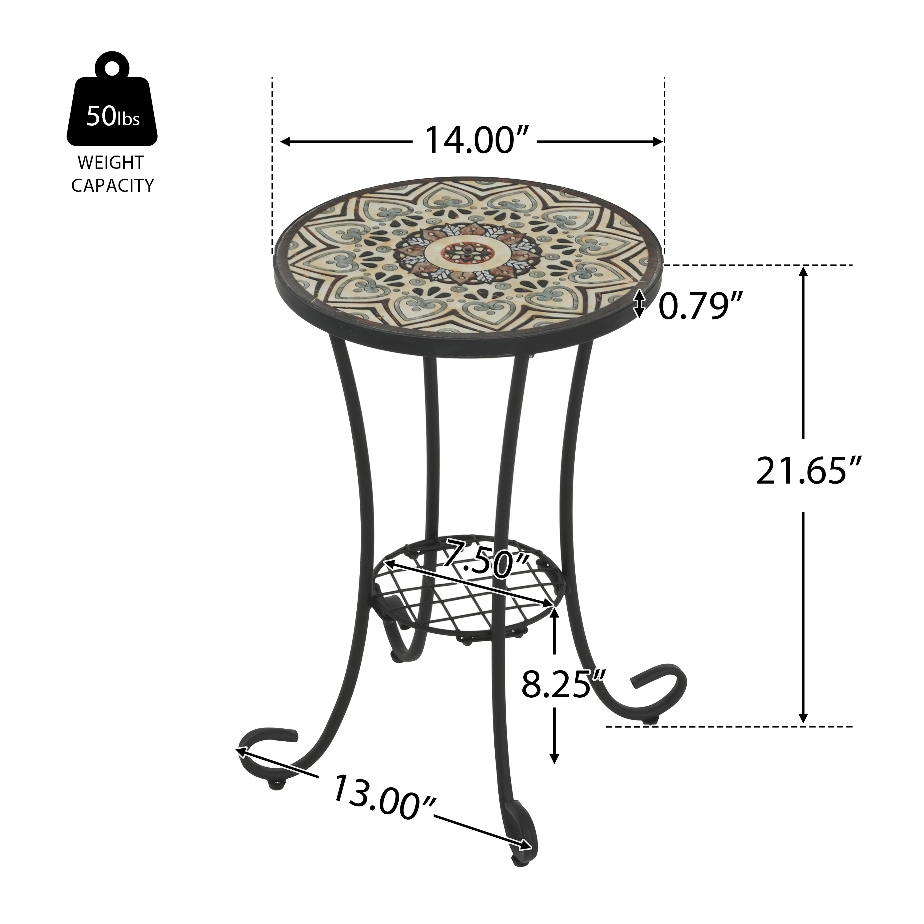 Patio Side Table with Shelf in Brown and Black