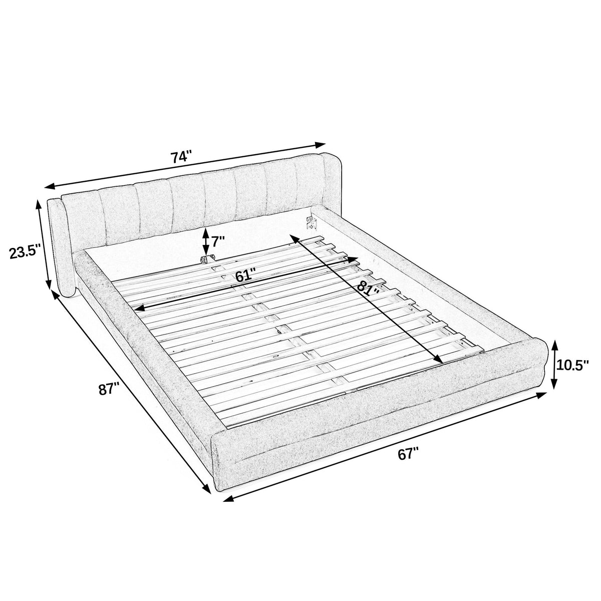 Queen Size Upholstered Bed Frame with Thick Fabric - Beige