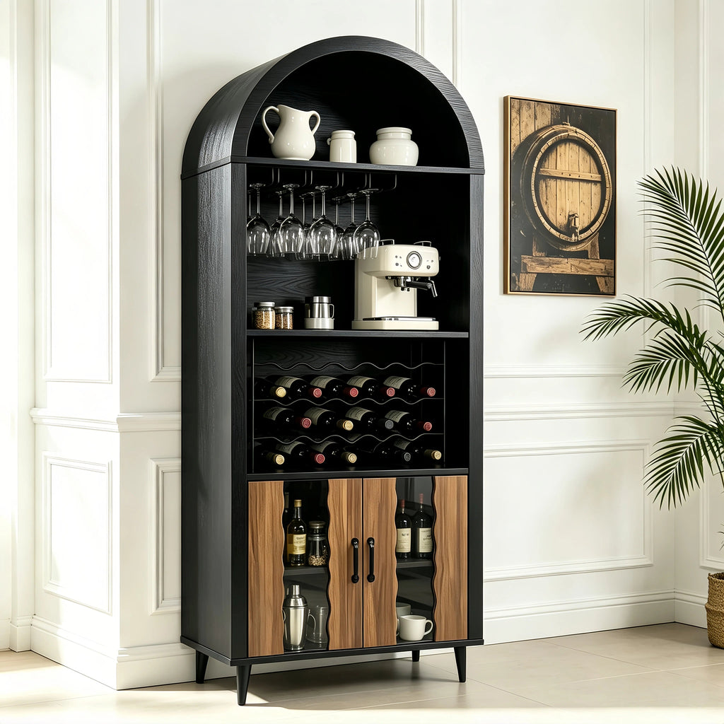 71" Farmhouse Arched Wine Bar Cabinet