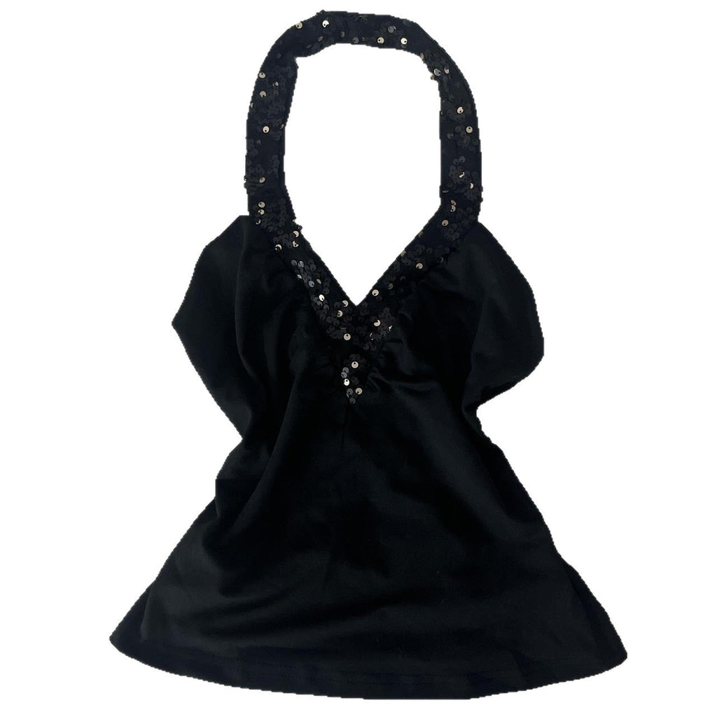 New Sequined Halter-neck V-neck Sleeveless Top For Women