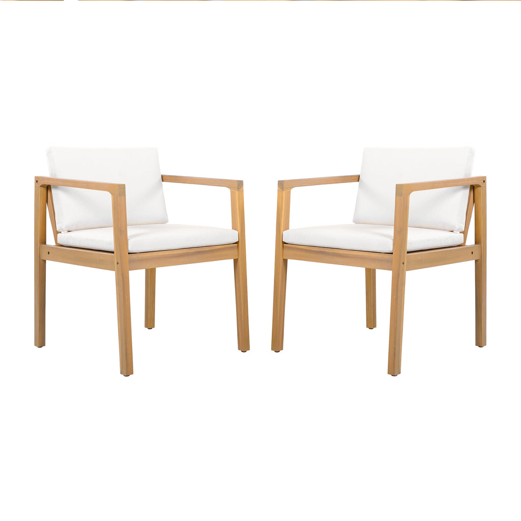 Outdoor Dining Chairs Set of 2 with Acacia Wood Frame