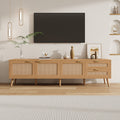 70 Inch Modern TV Stand with Rattan Doors for TVs up to 80"