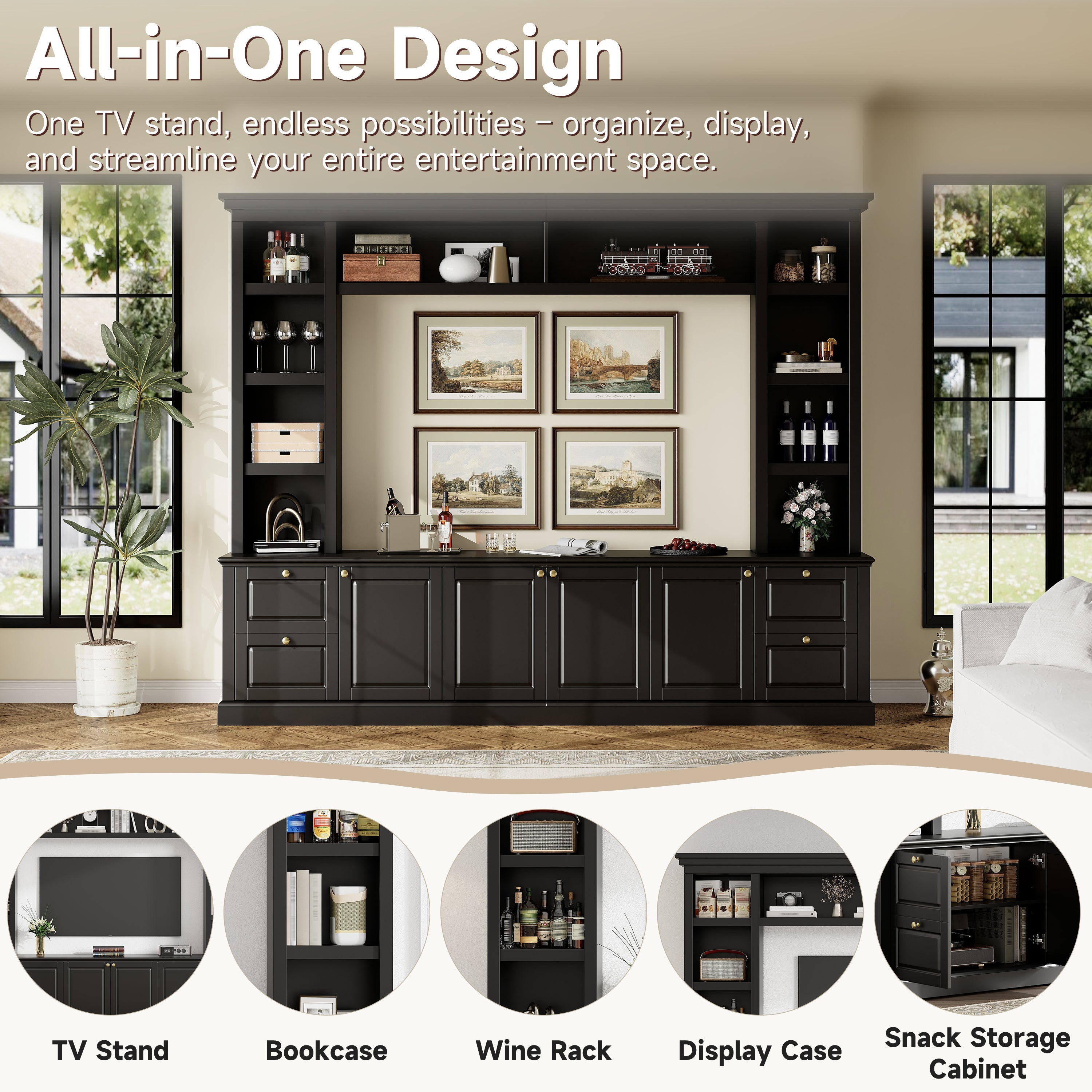 All-in-One Modern TV Stand with Bookcase
