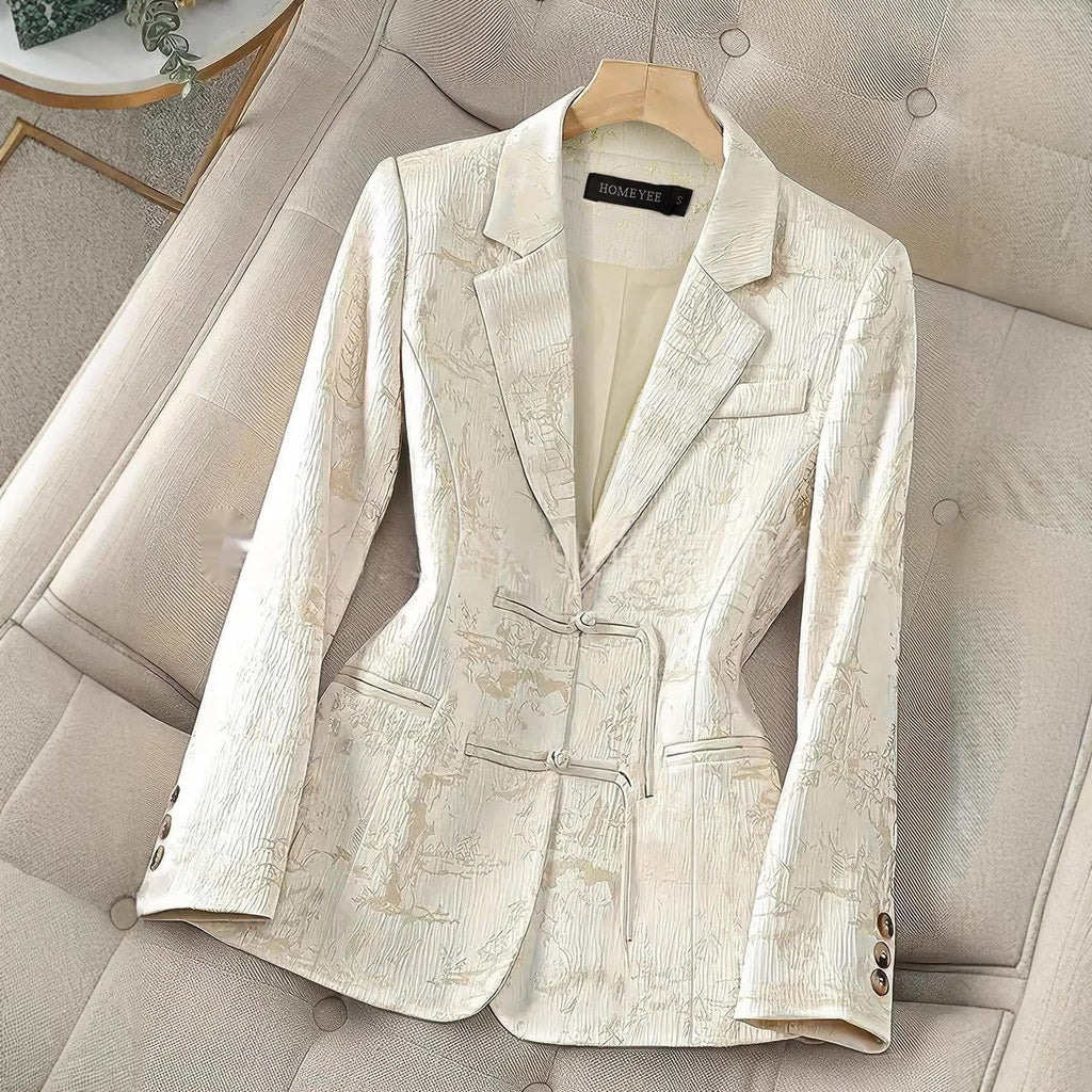 Chinese-style Solid-color Elegant Jacquard Two-button Blazer