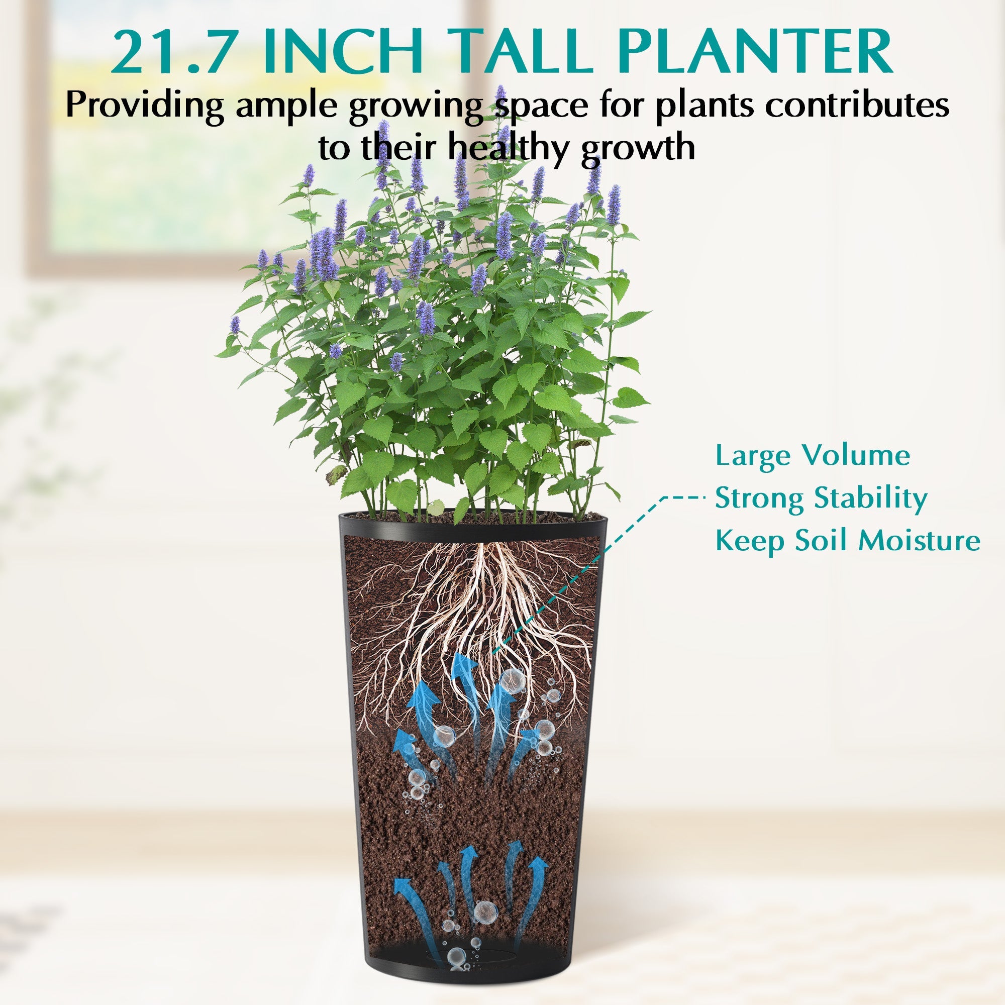 2 Pack Tall 21.7 in Planters for Outdoor Plants