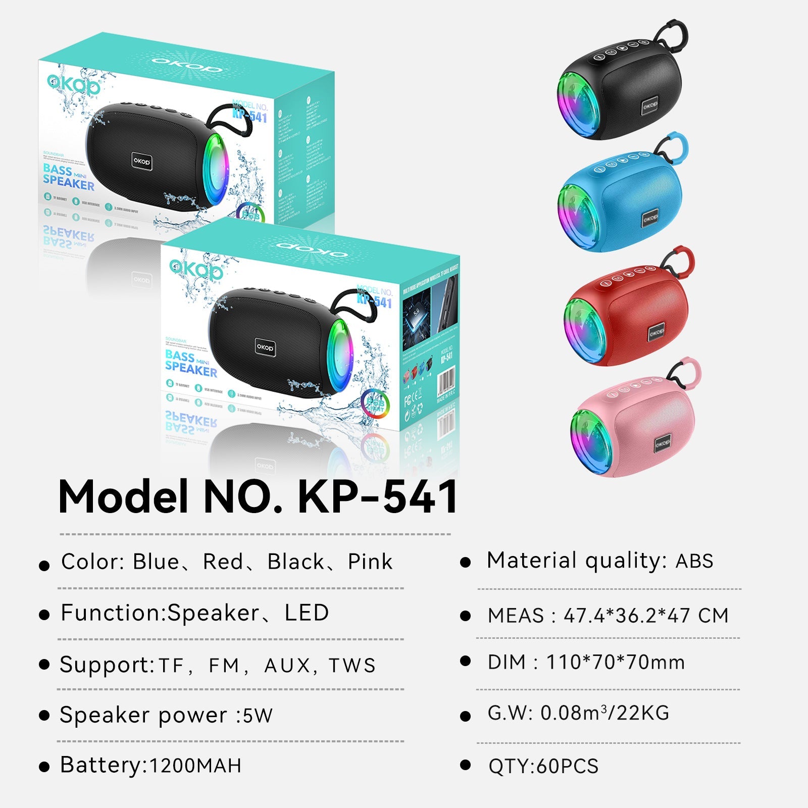 KP-541 Best-selling Bluetooth Speaker Stylish Portable High-Quality Audio With Deep Bass Supports Memory Card Playback In Stock