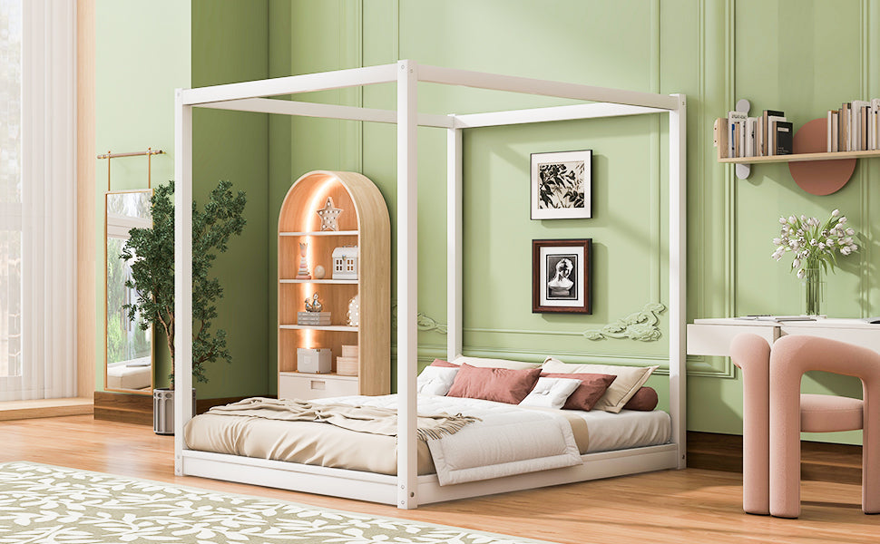 Queen Size Canopy Platform Bed with Support Legs