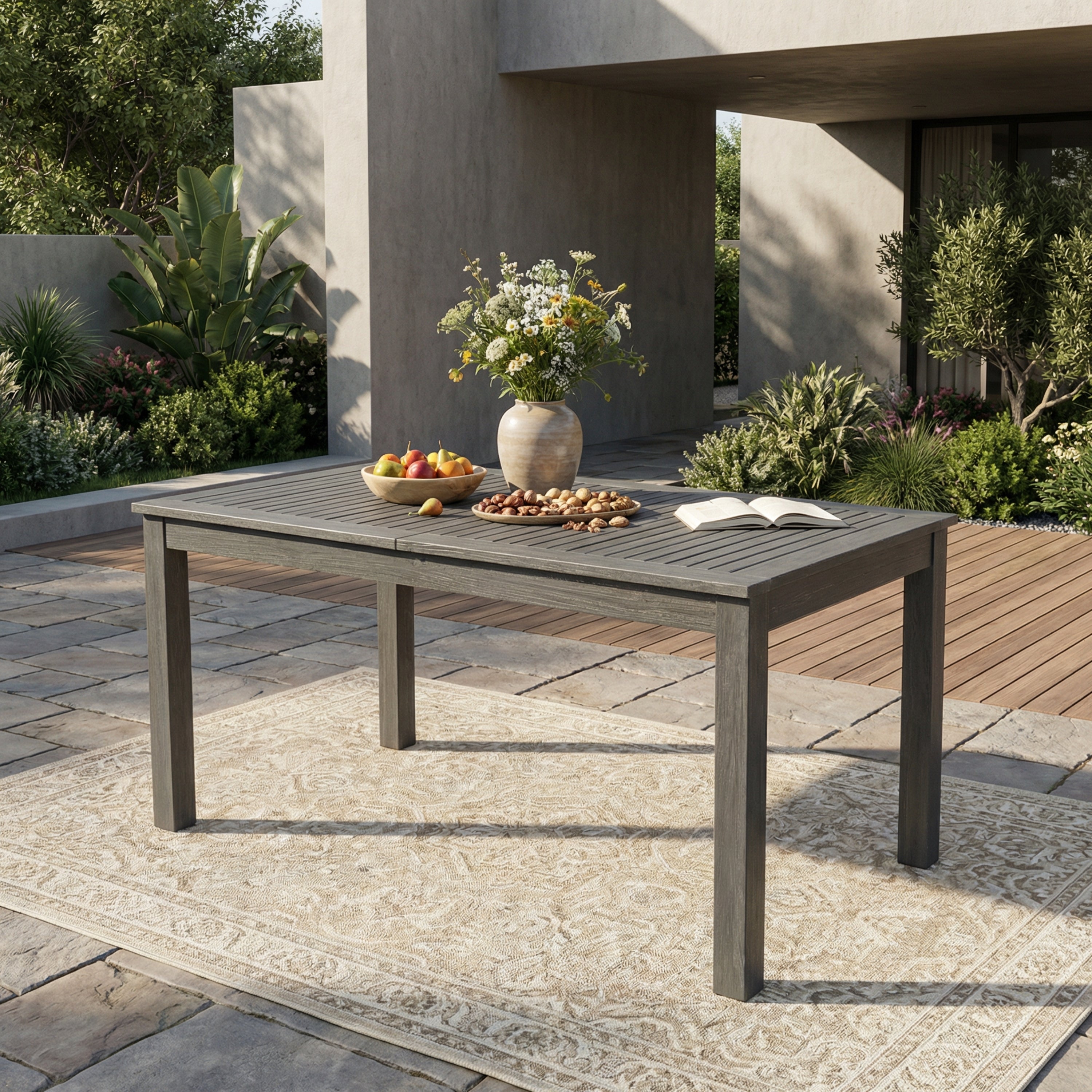 Outdoor Expandable Acacia Wood Dining Table, Dark