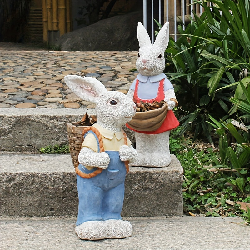 Simulated Couple Rabbit Statue Flower Pot Ornament