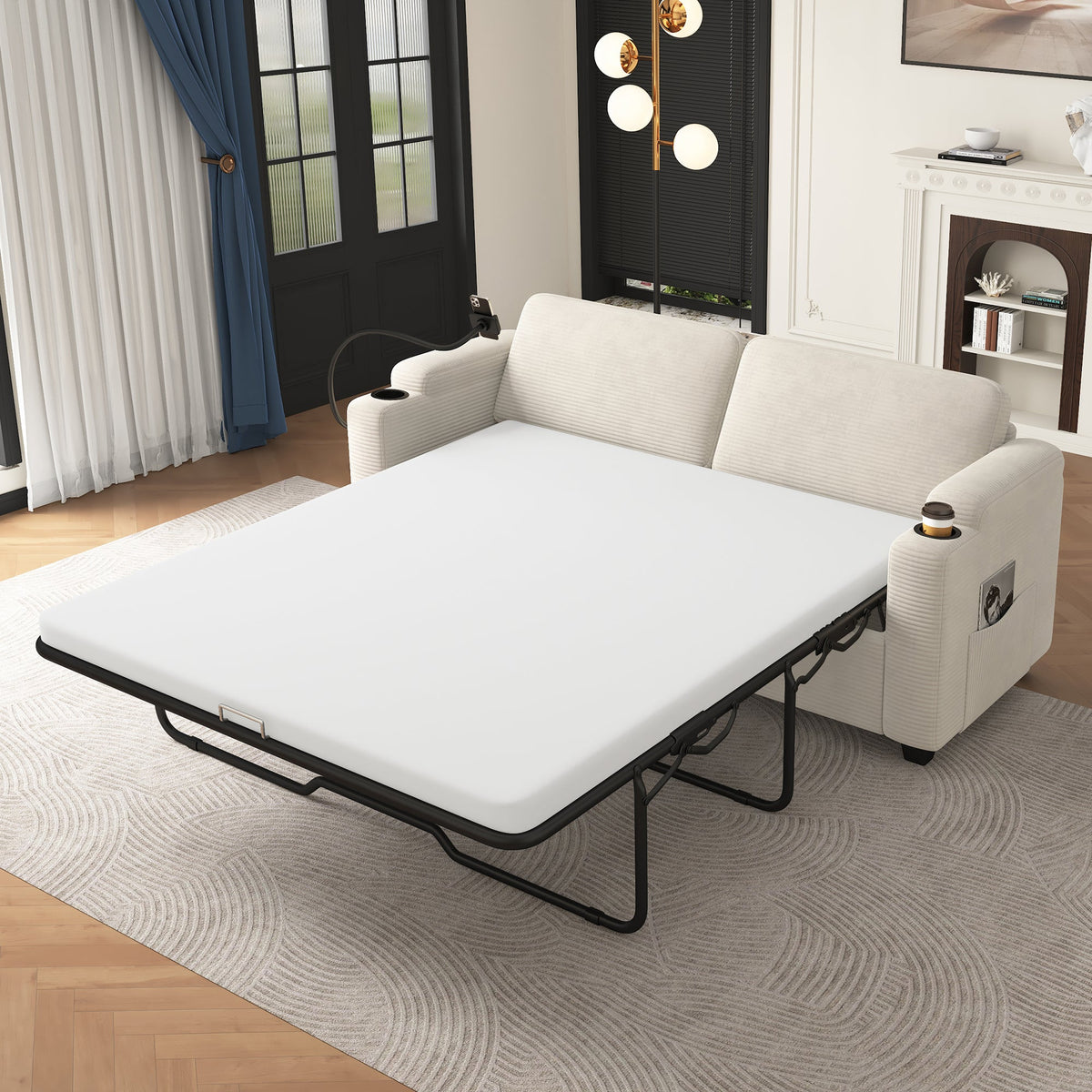 72.8" Corduroy Sleeper Sofa Loveseat
