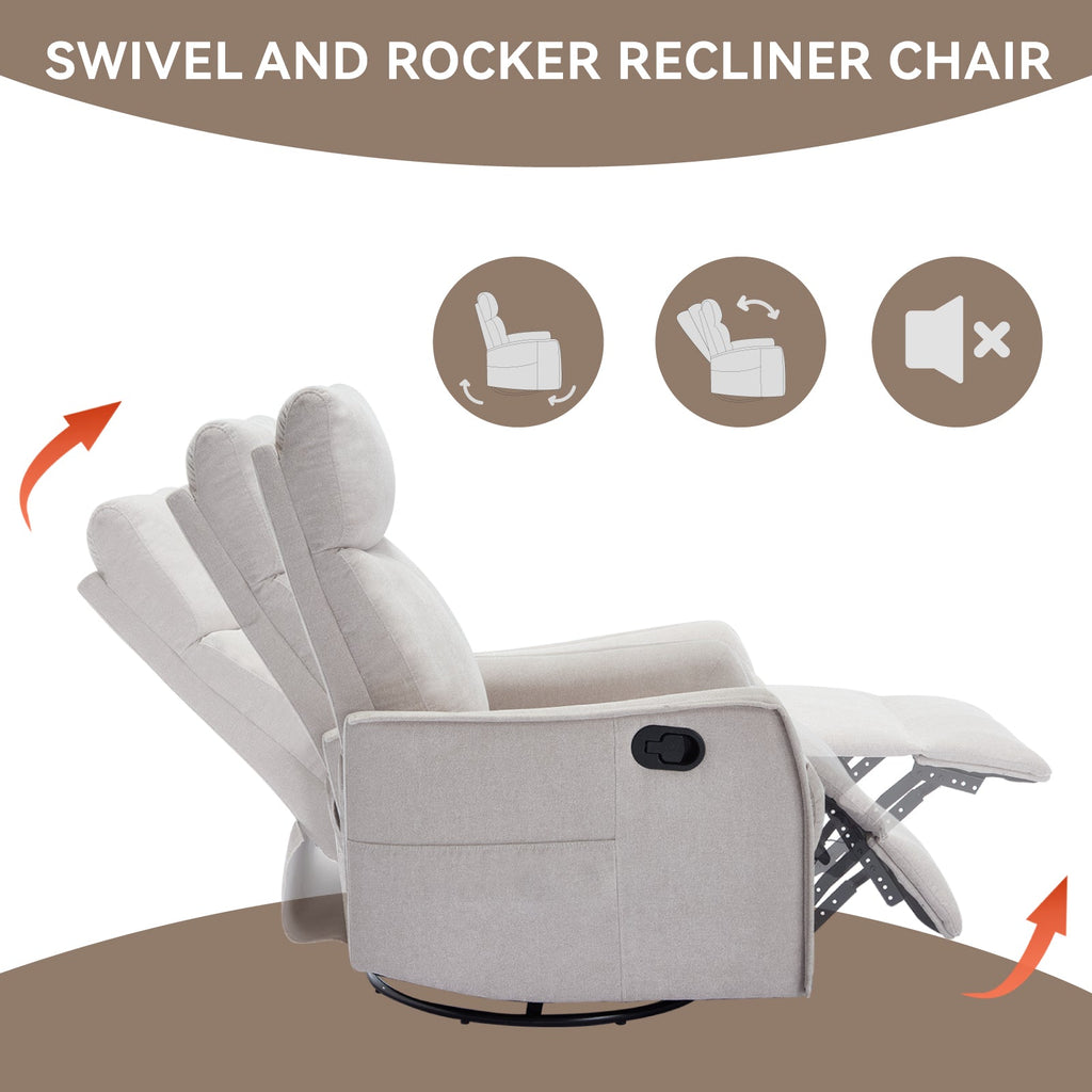 Heat Massage Manual Recliner Chair with Rocker and Swivel in Fabric