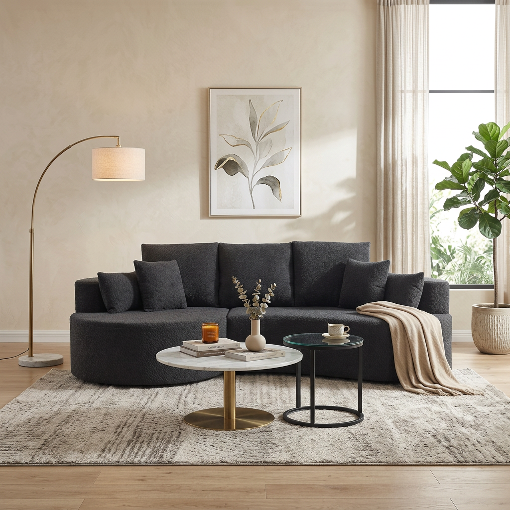 106 in. 2-Piece Fabric Cloud Curved Sectional Boucle Sofa