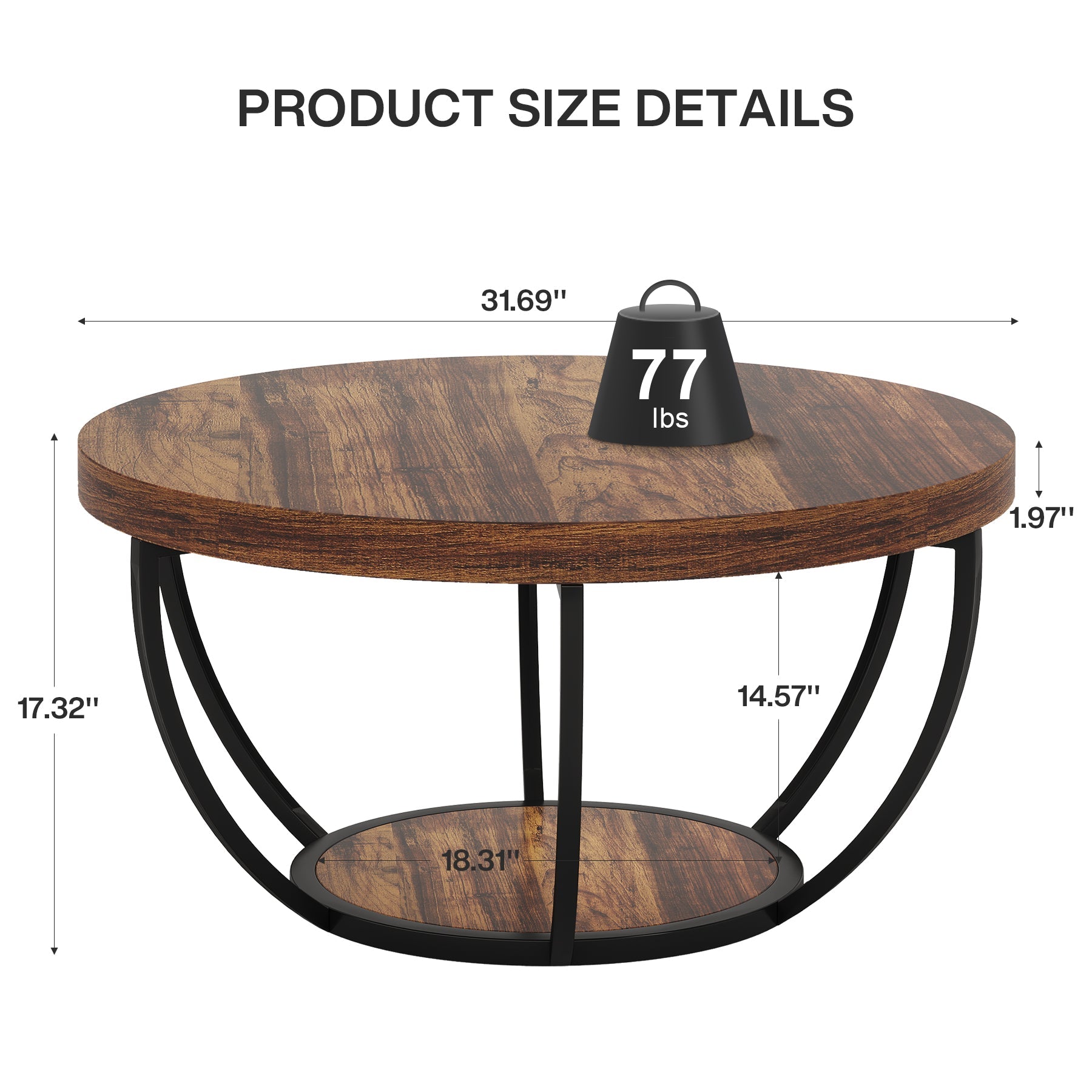 Round Coffee Table - 31.7" Rustic