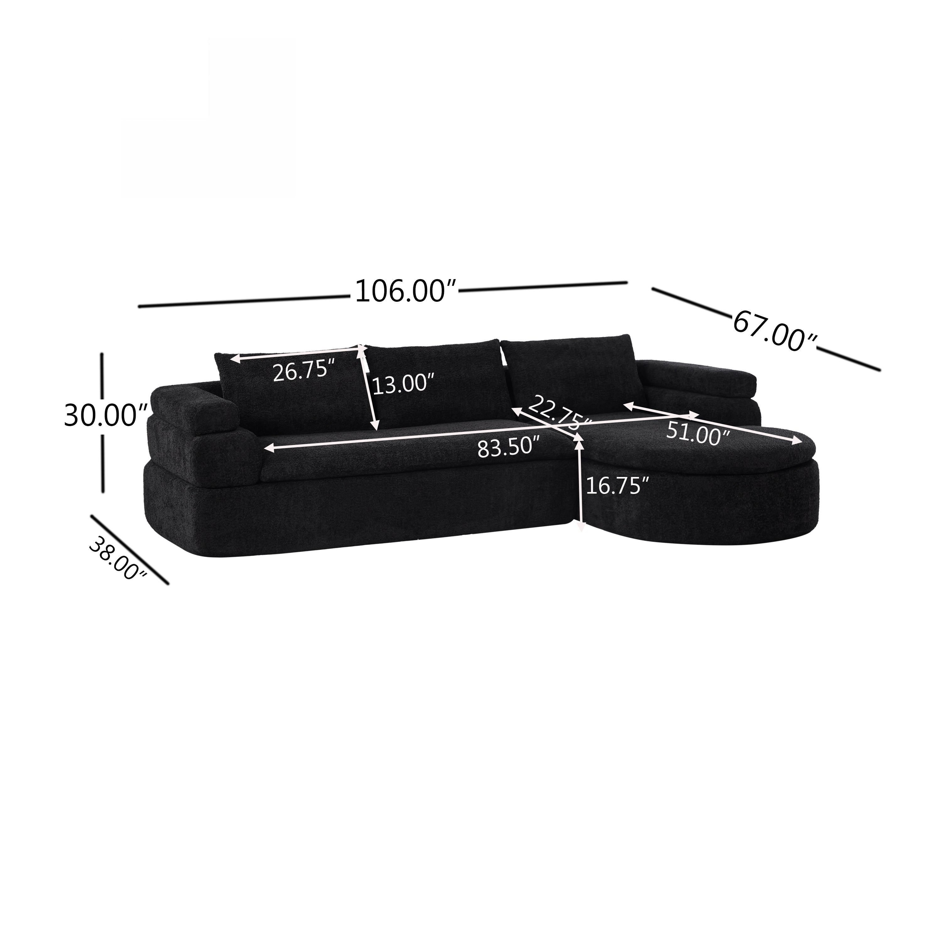 106" L-Shape Sectional Sofa - Black