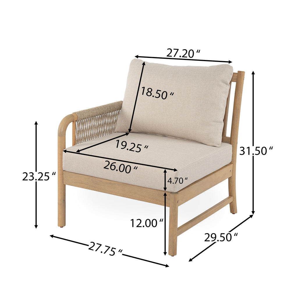 Casper Outdoor Left Arm Chair Acacia Wood and Woven Rope