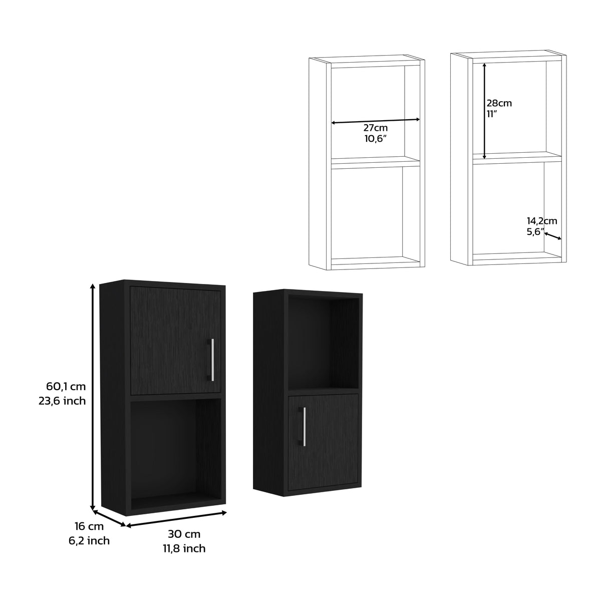 Wall Mounted Bathroom Medicine Cabinet - Eak 24" H, Two Doors