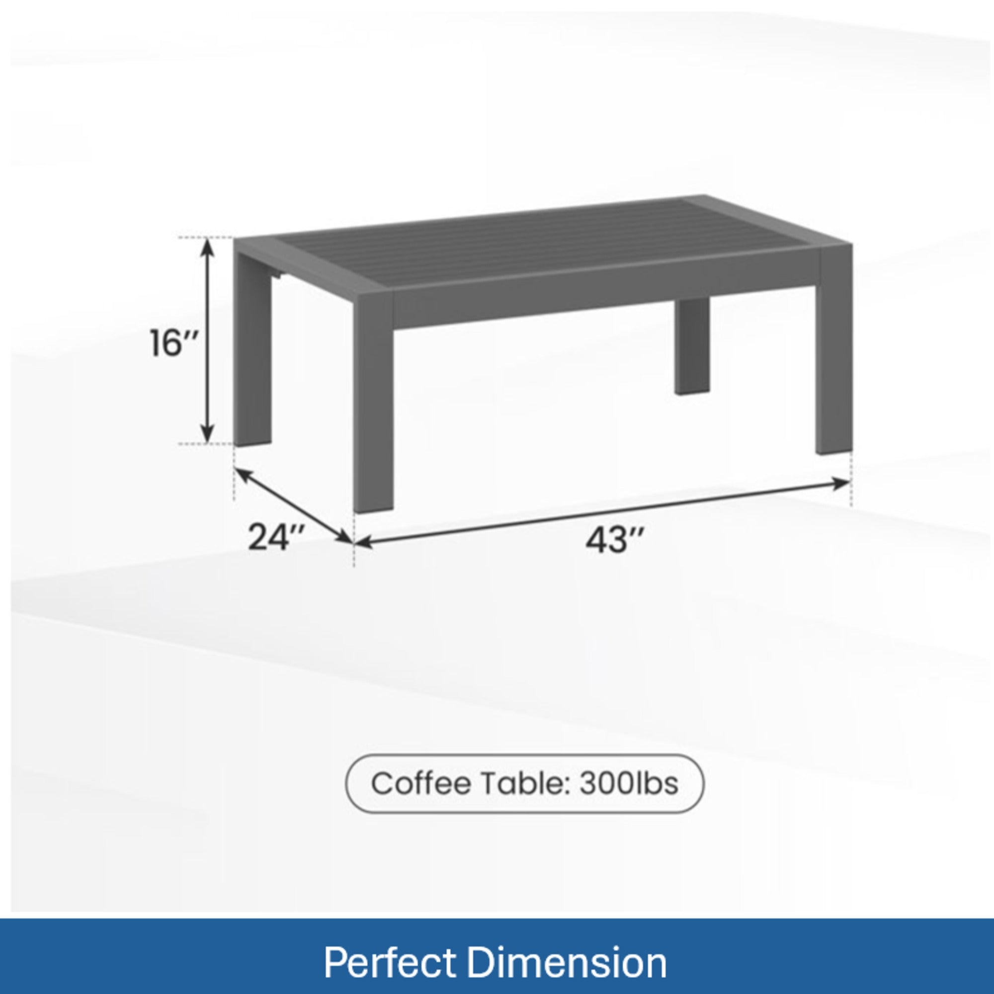 43" x 24" All-Weather Metal Outdoor Coffee Table