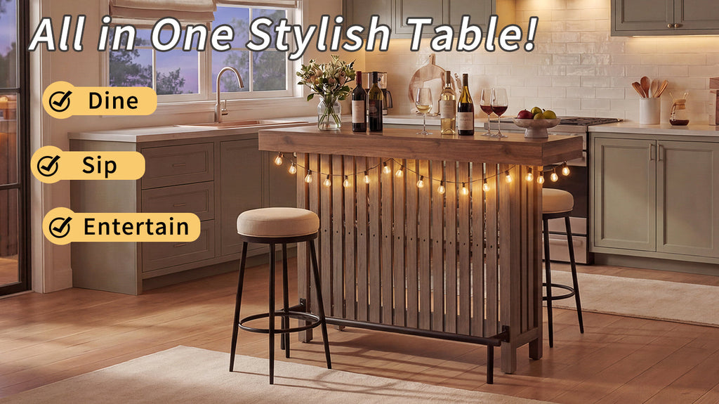 U_Style 3-in-1 Sideboard Table, Counter Height Table & Bar Table with Wine Storage