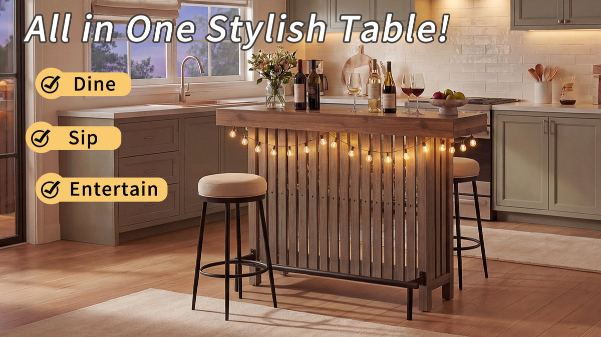 U_Style 3-in-1 Sideboard Table, Counter Height Table & Bar Table with Wine Storage