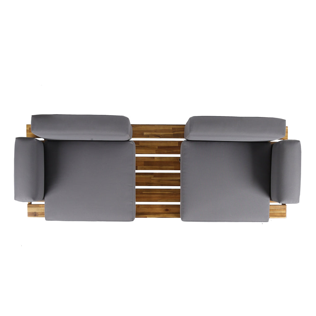 Outdoor Acacia Wood 2 Seater Sofa with Metal Legs
