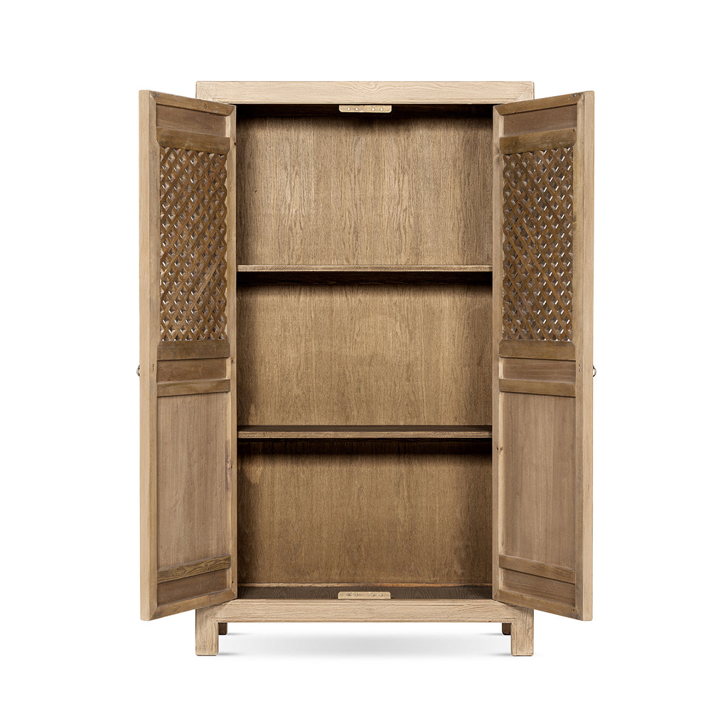 Arden 83" Tall Solid Reclaimed Pine Lattice 2-Door Bookcase