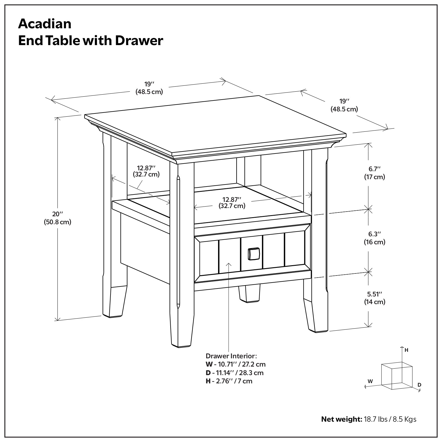 Acadian End Table with Drawer