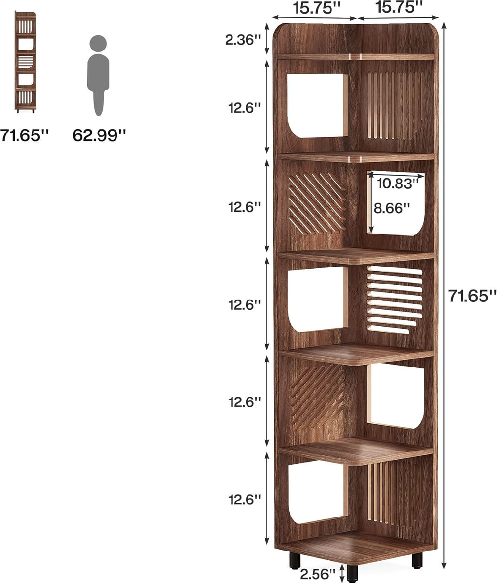 71.65" Tall 6-Tier Rustic Corner Bookshelf