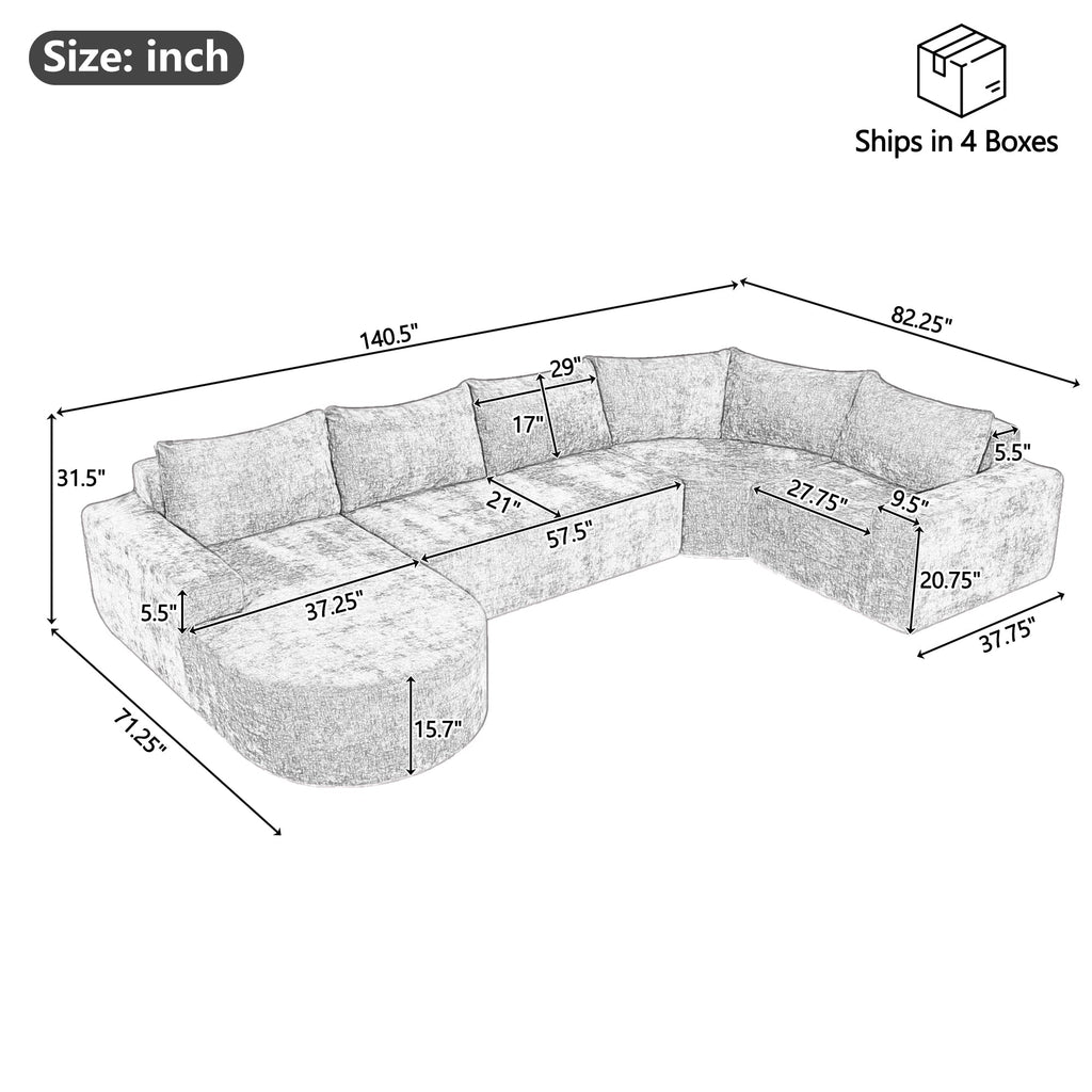 140.5" Oversized Modular Cloud Sectional Sofa