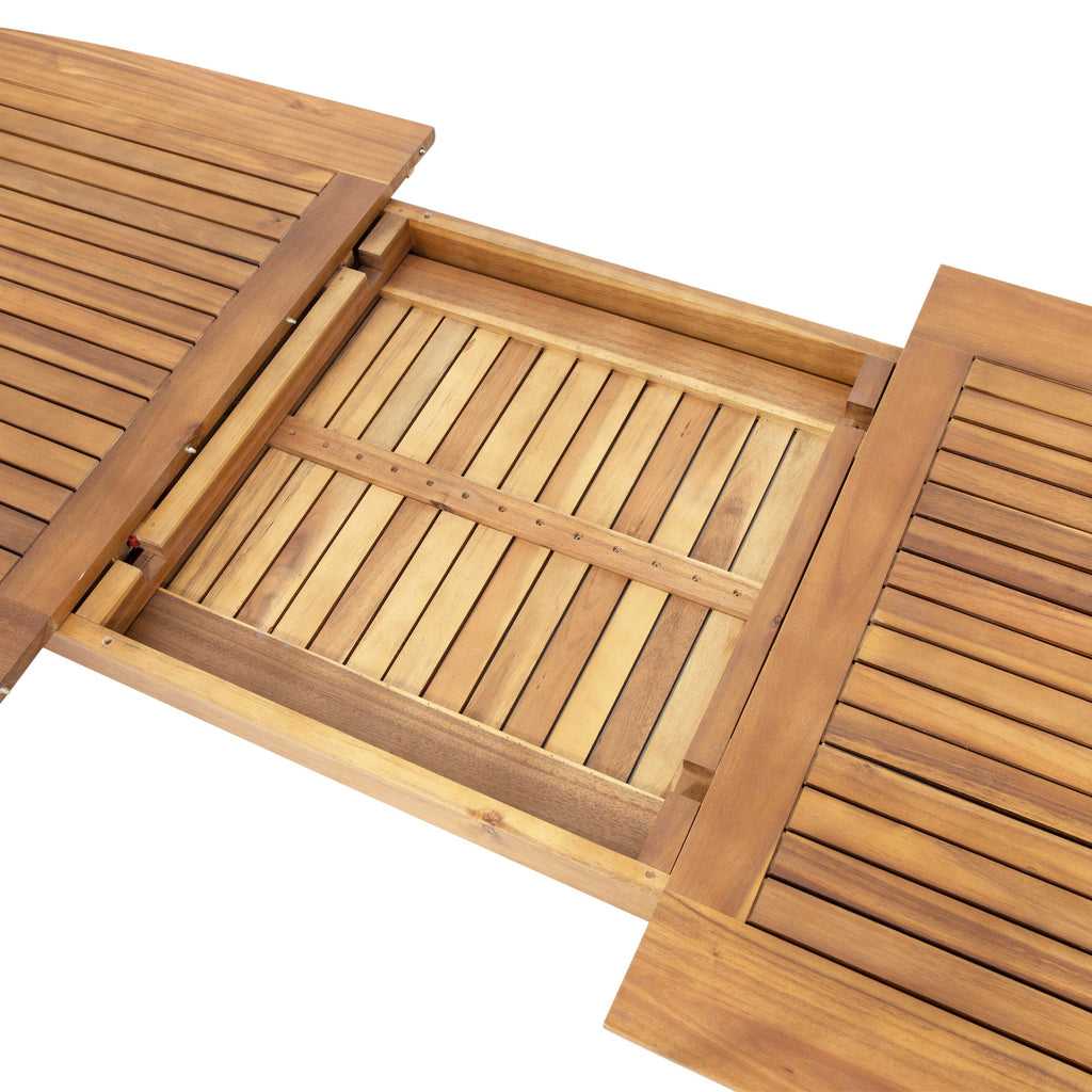 7 Piece Expandable Outdoor Dining Set with Acacia Wood Table and Rope Back Chairs