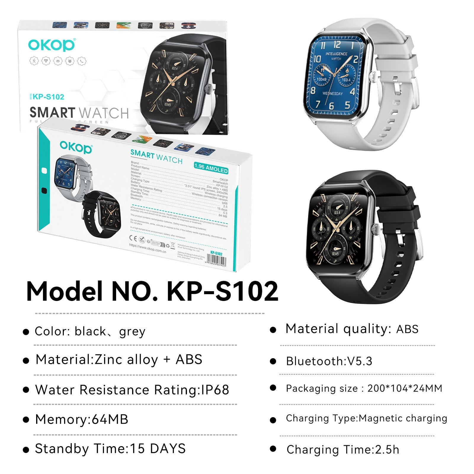 KP-S102 Best Selling Smartwatch Bluetooth Calling Blood Pressure Monitor Pedometer Curved Screen Narrow Bezel Waterproof Sports Watch In Stock