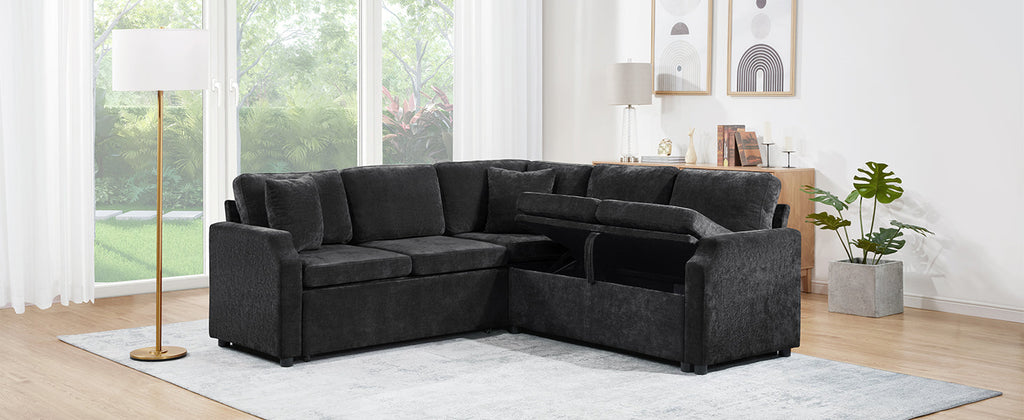 L-shaped Sectional Sofa Bed with Hidden Storage