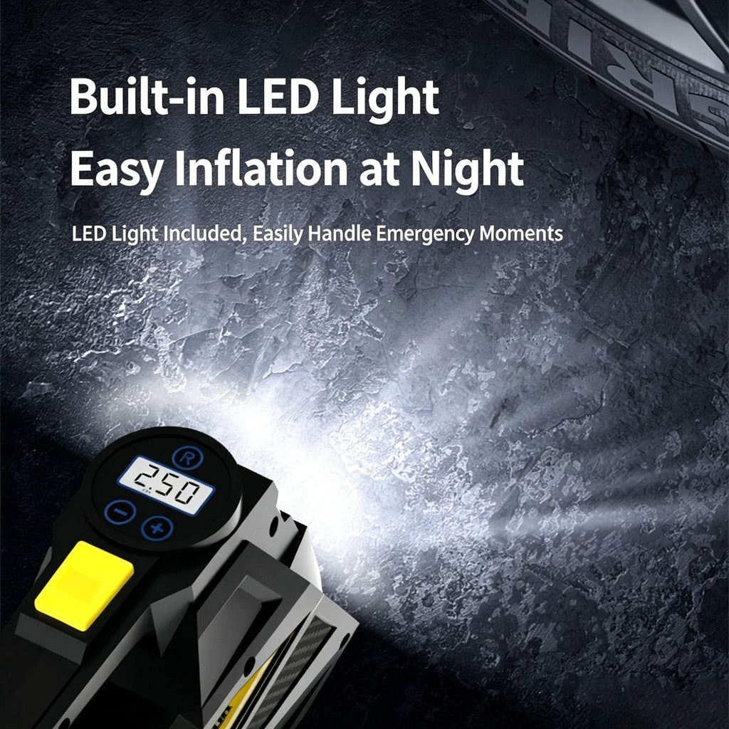 Portable Tire Inflator, 150PSI Car Air Compressor Pump Smart Digital Display With Auto Stop LED Lighting 12V Electric Tire Air Pump For Car Motorcycle Bicycle Tires And Balls