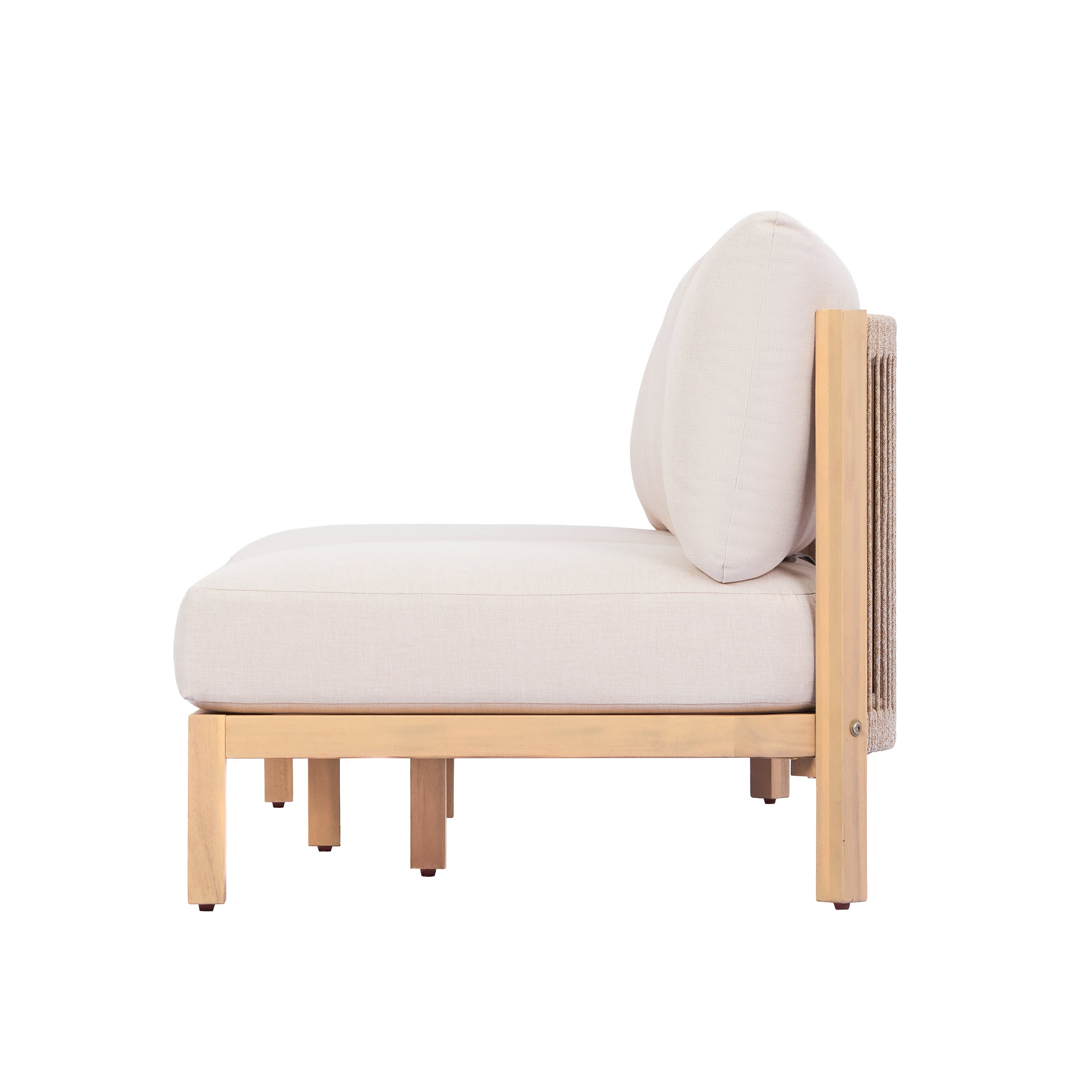 73.23" Outdoor Acacia Wood Frame Three-Seater Sofa