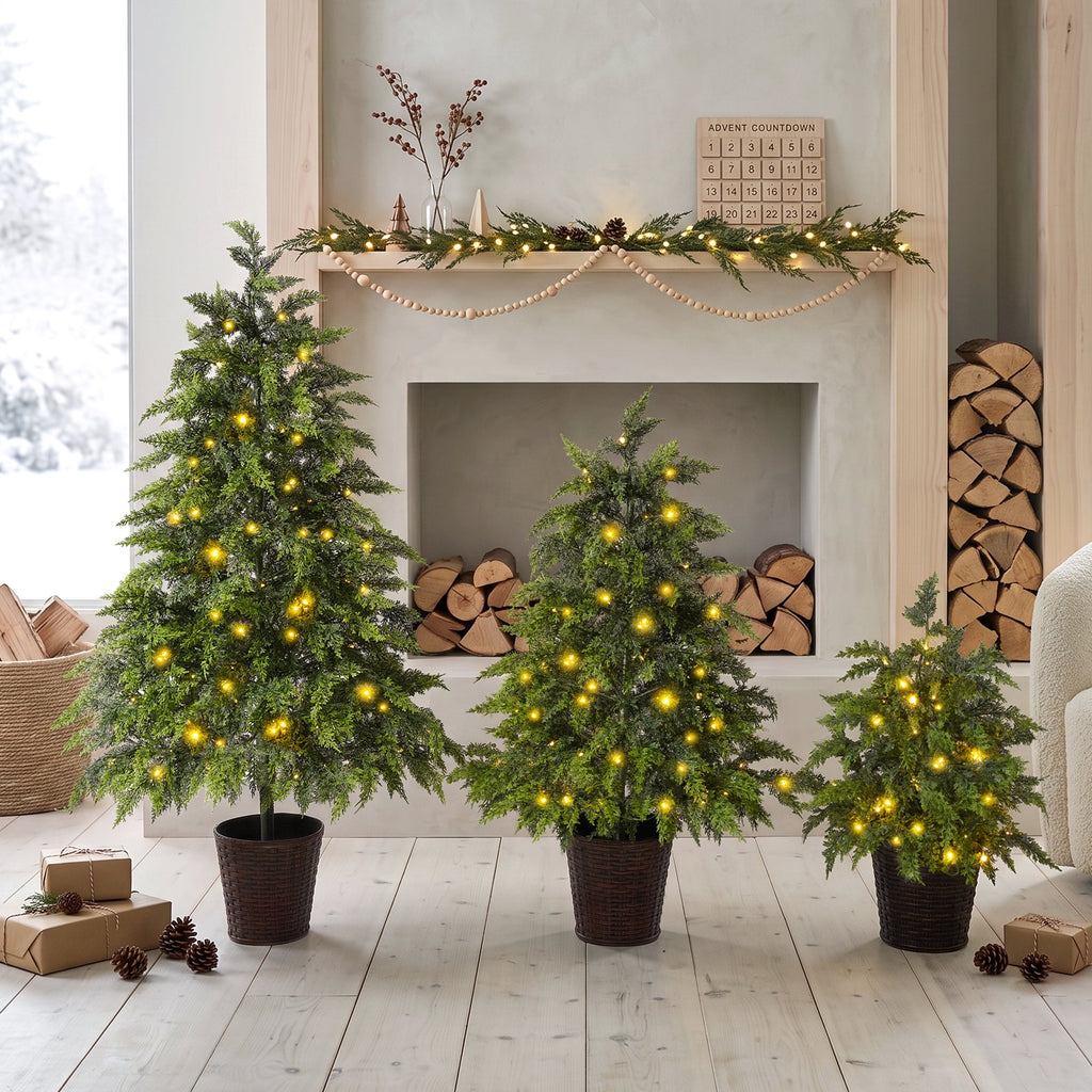 3-Piece Pre-Lit Christmas Tree Set with Warm Lights
