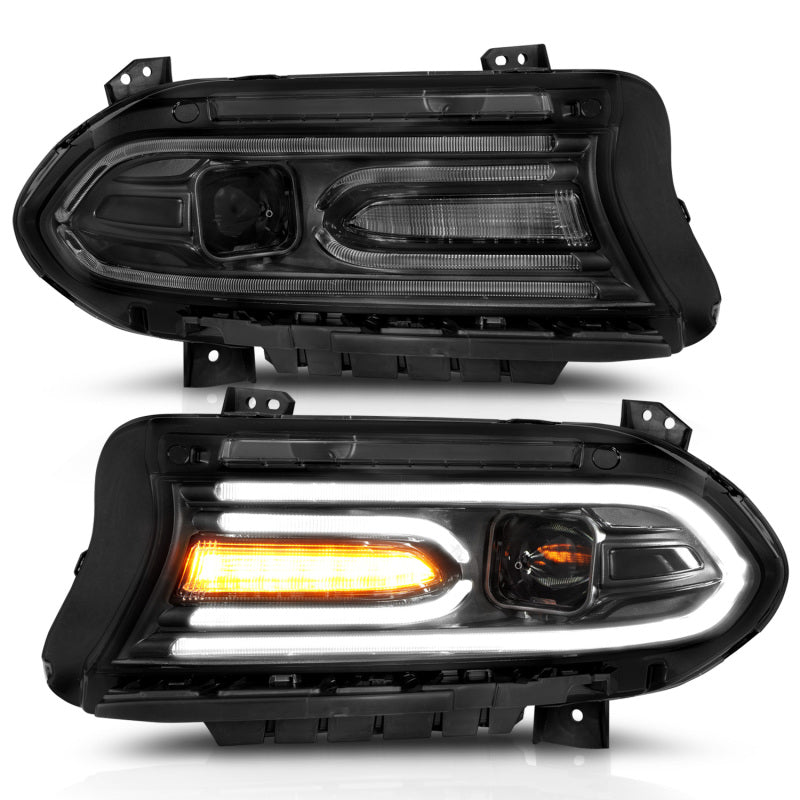 ANZO 2015-2018 Dodge Charger Projector Headlights Plank Style Black 121559
