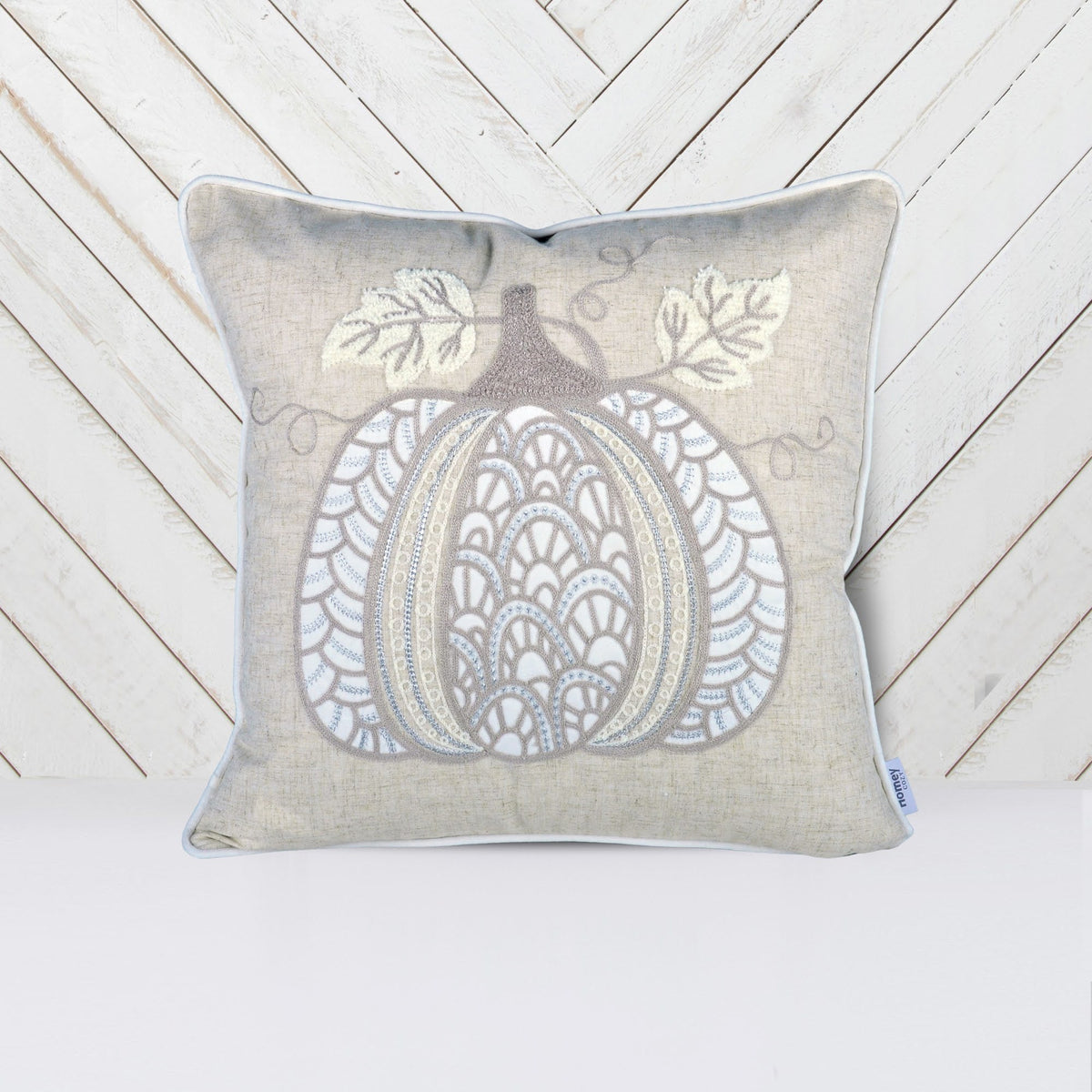 Lace Embroidered Pumpkin Throw Pillow – Neutral Fall Accent Cushion Set of 2
