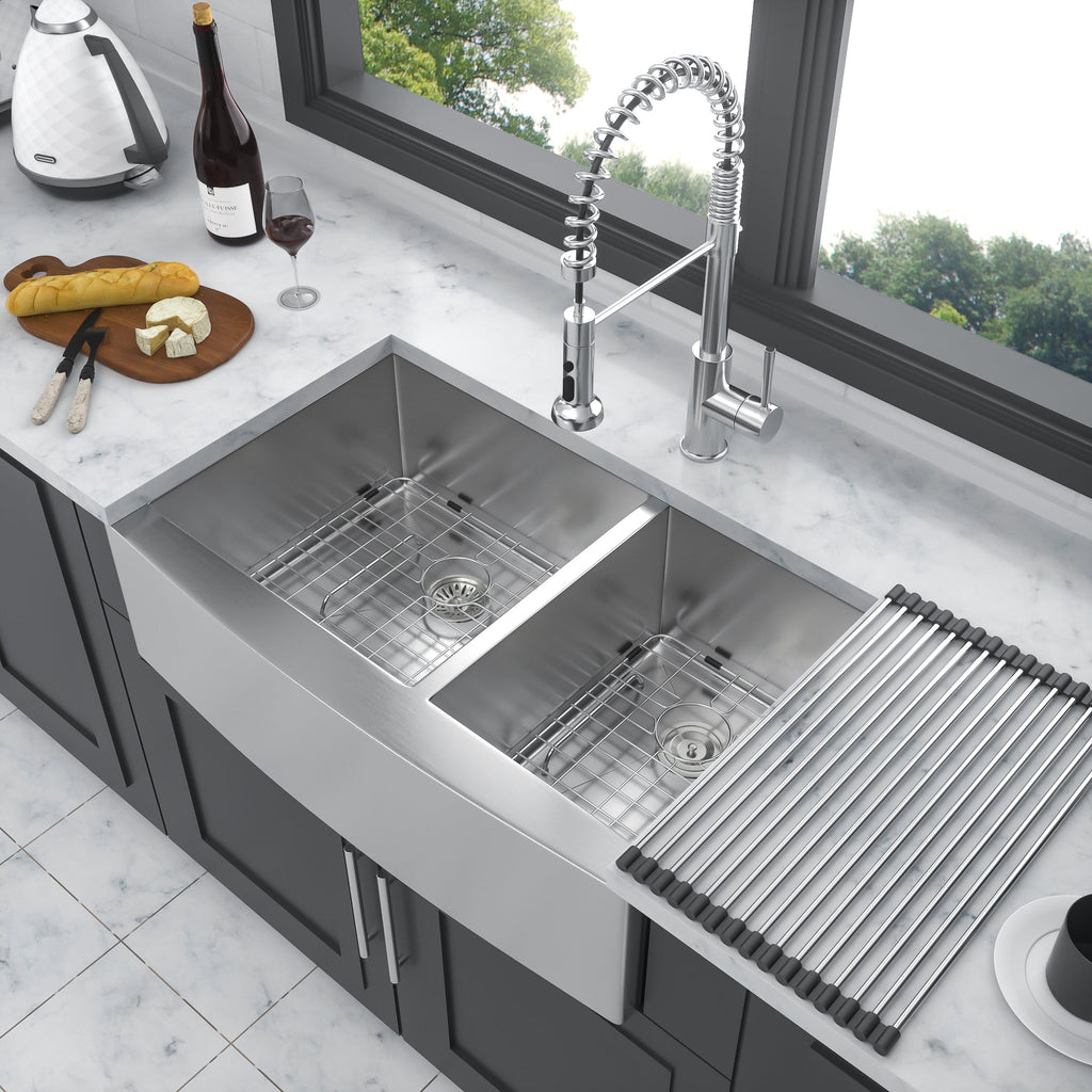 Double Bowl Farmhouse Kitchen Sink - 33"x20" Stainless Steel