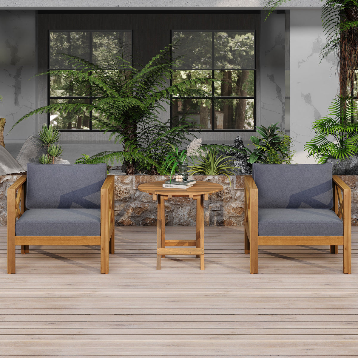 Patio Conversation Set, Outdoor Wood Conversation Seat