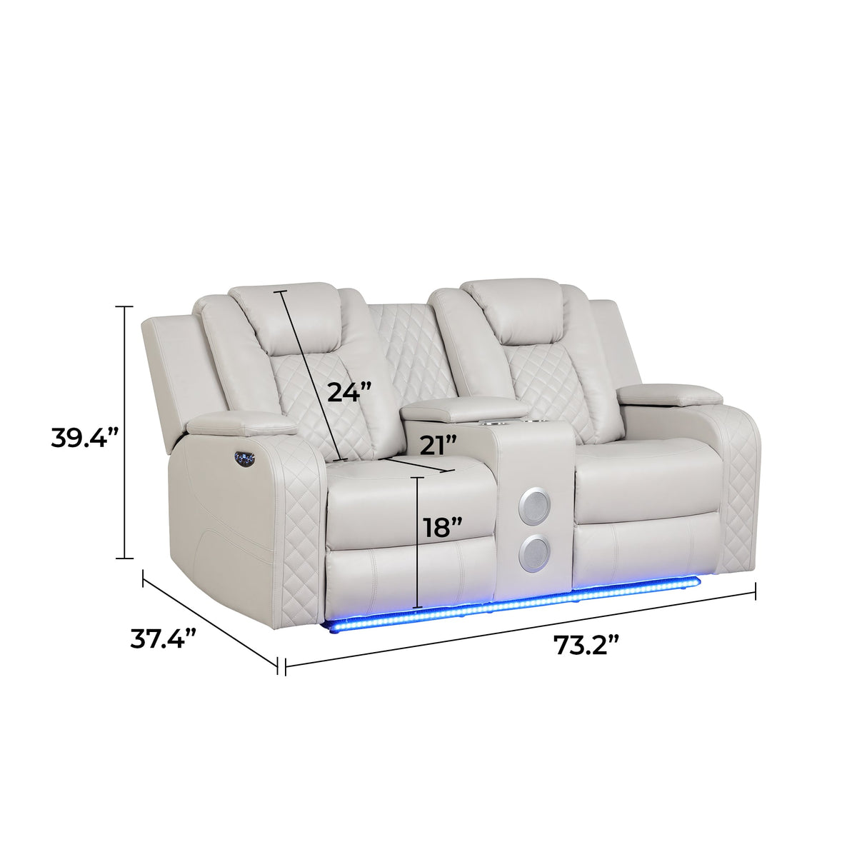 Benz LED & Power Reclining Loveseat Made With Faux Leather in Ice