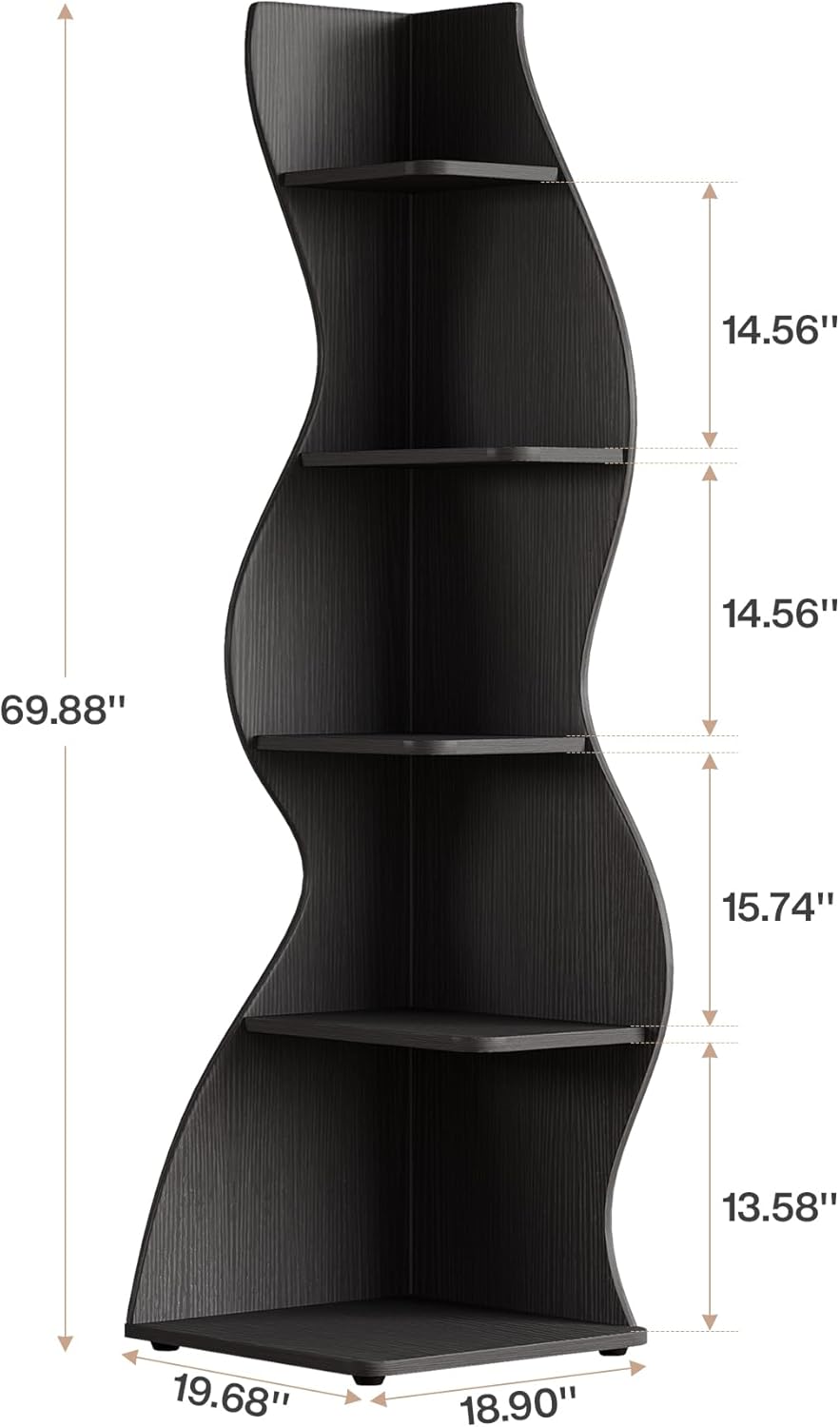 69.8" Height 5-Tier Wavy Bookshelf