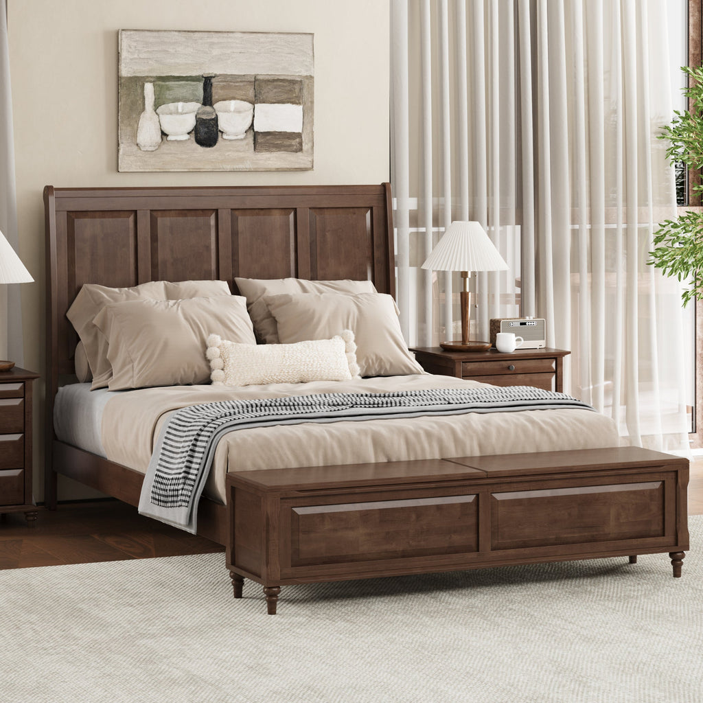Queen Bed Frame with Tall Headboard and Storage Bench