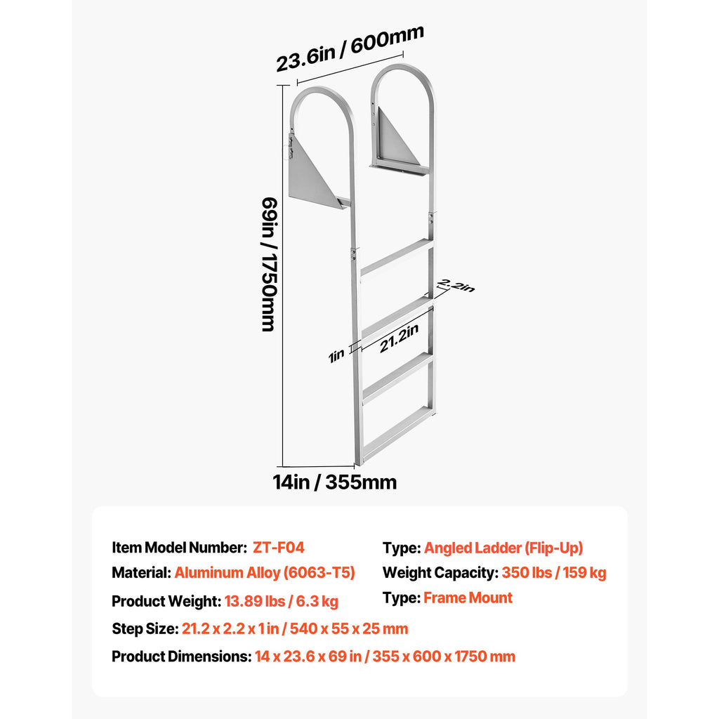 Flip-Up Dock Ladder, 4-Step
