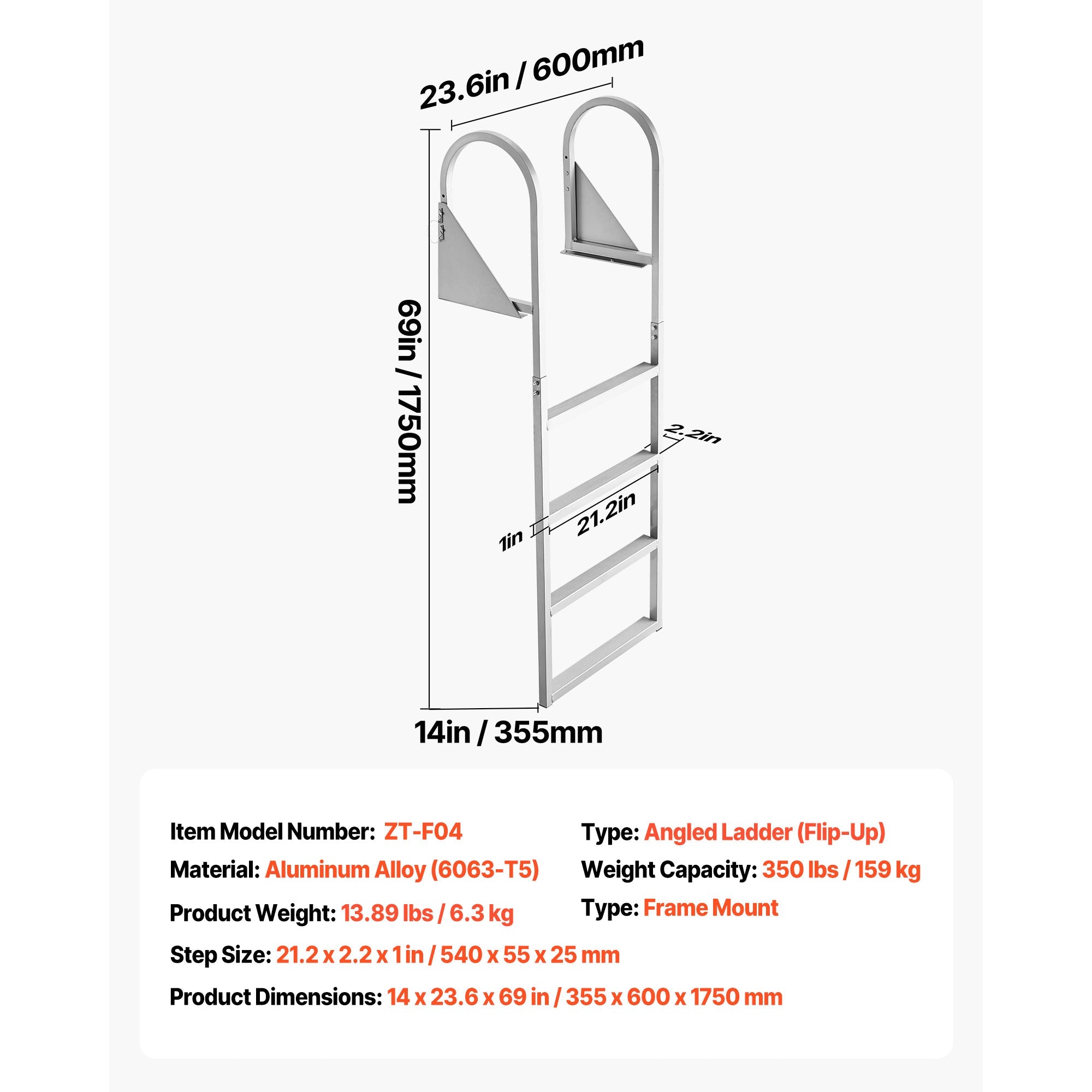 Flip-Up Dock Ladder, 4-Step