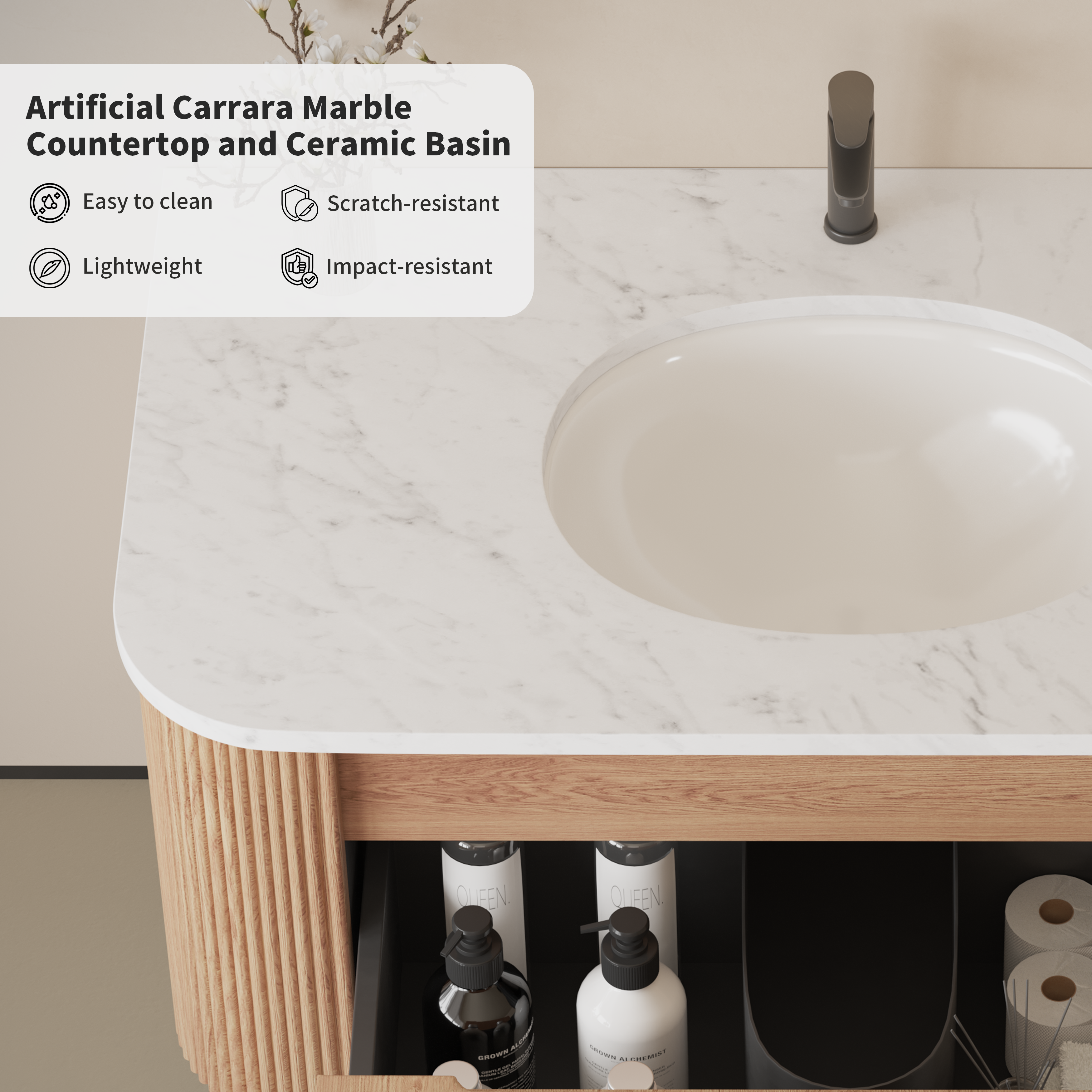 Arcora 36 Inch Wall Mounted Bathroom Vanity