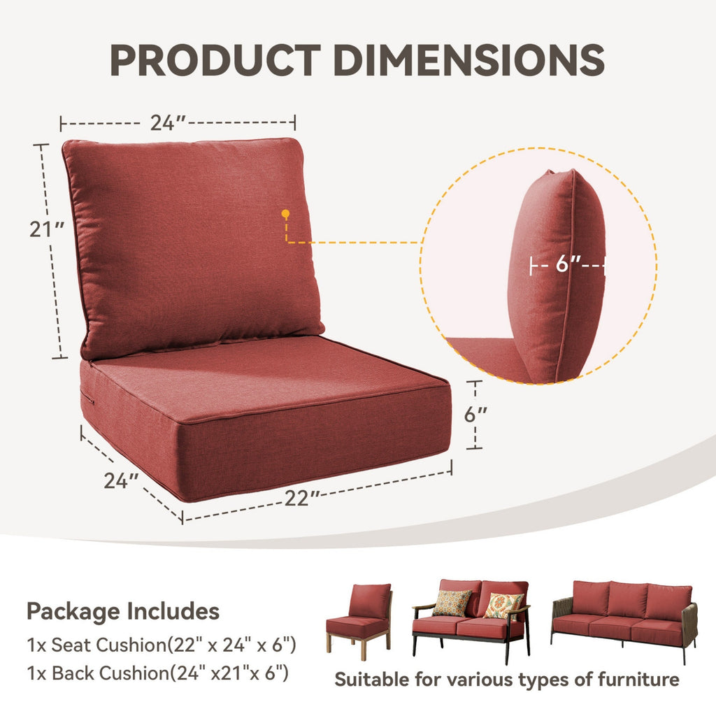 6" Thick Outdoor Chair Cushion - Waterproof & Comfortable