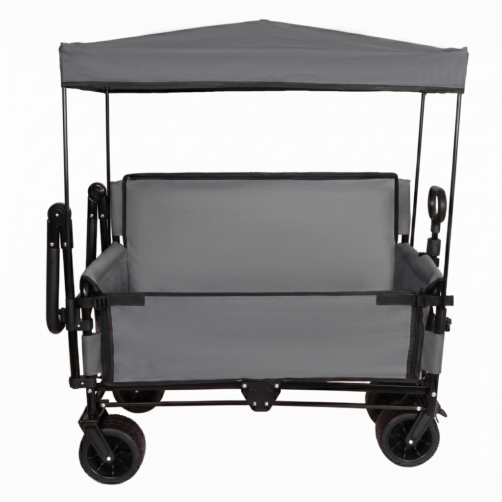 3-in-1 Folding Wagon Cart with Bench Seat & Canopy