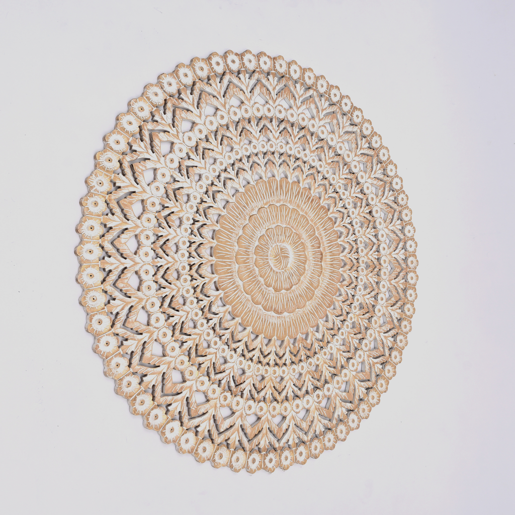 Wooden Floral Hand Carved Mandala Round Wall Decor - 48"